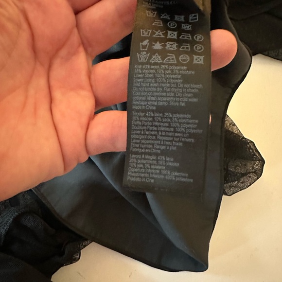 All Saints Black Tula Wool Blend Turtleneck Chunky Knit W/Mesh Skirt Dress XS - Picture 14 of 16